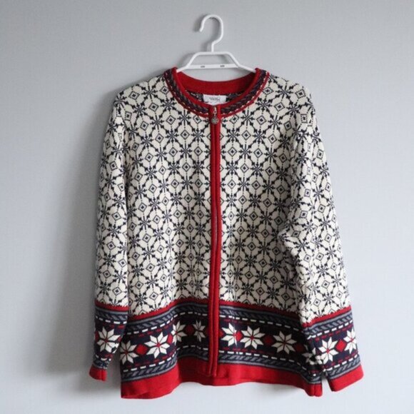 Northern Reflections Women's Sz Lrg Fair Isle Full Zip Crewneck Cotton Cardigan - Picture 1 of 13